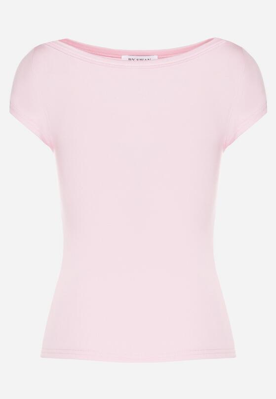Różowy T-shirt z Bawełny o Dopasowanym Kroju z Dekoltem w Łódkę Galerissa 6