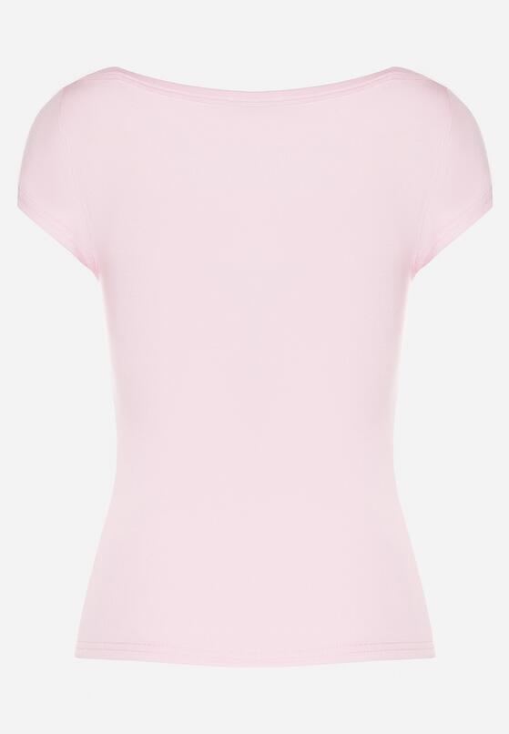 Różowy T-shirt z Bawełny o Dopasowanym Kroju z Dekoltem w Łódkę Galerissa 7
