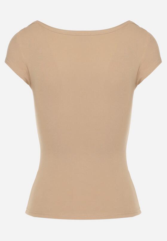 Brązowy T-shirt z Bawełny o Dopasowanym Kroju z Dekoltem w Łódkę Galerissa 7