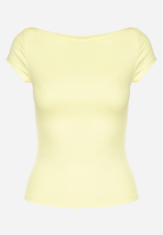 Żółty T-shirt z Bawełny o Dopasowanym Kroju z Dekoltem w Łódkę Galerissa 6