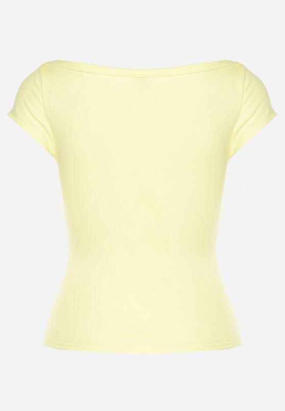 Żółty T-shirt z Bawełny o Dopasowanym Kroju z Dekoltem w Łódkę Galerissa 7