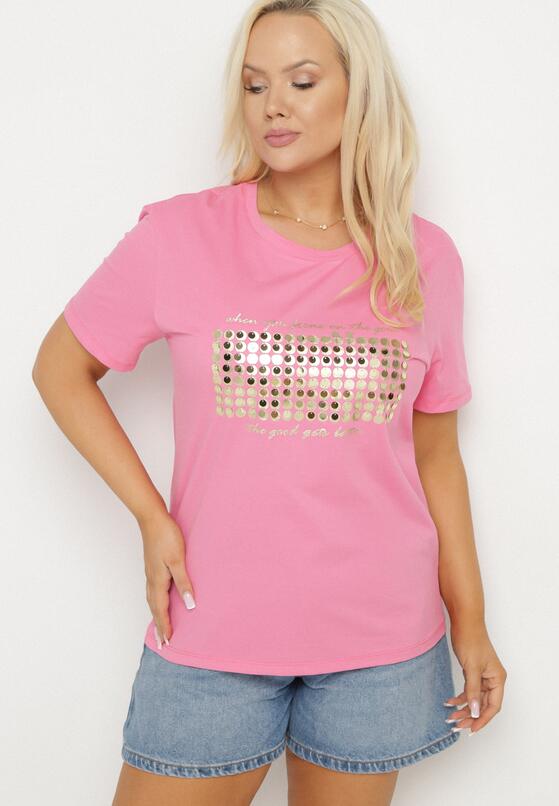 Różowy T-shirt Bawełniany Ozdobiony Cekinami Lirenell 2