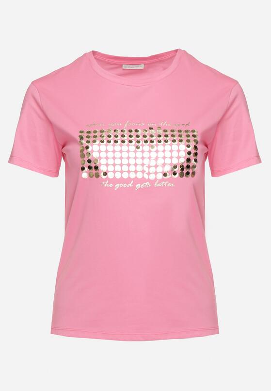 Różowy T-shirt Bawełniany Ozdobiony Cekinami Lirenell 6