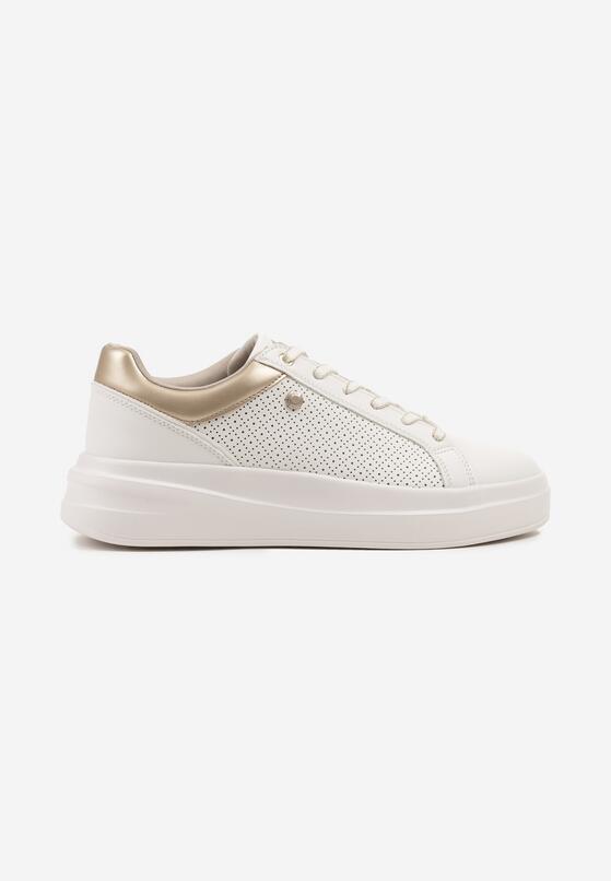 Białe Sneakersy w Stylu Tenisówek na Grubej Podeszwie Zdobione Perforacją Marailia 4