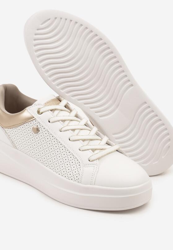 Białe Sneakersy w Stylu Tenisówek na Grubej Podeszwie Zdobione Perforacją Marailia 6