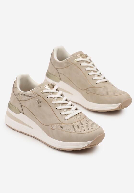 Beżowe Sneakersy na Koturnie z Ozdobnymi Tłoczeniami Maroriella 5