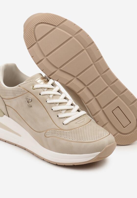 Beżowe Sneakersy na Koturnie z Ozdobnymi Tłoczeniami Maroriella 6