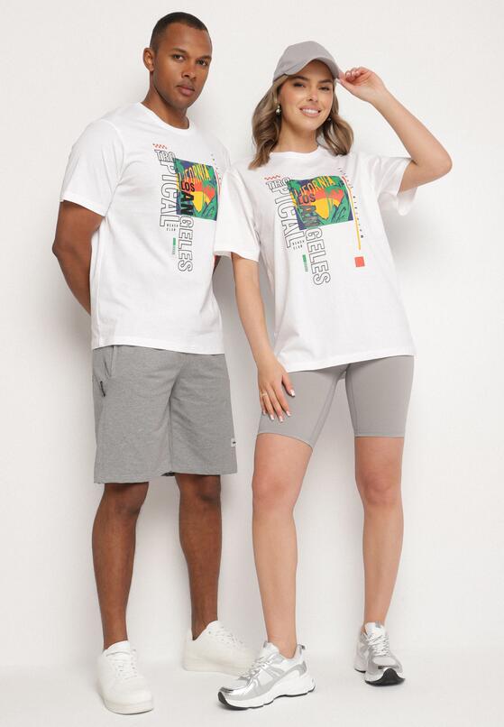 Biała Koszulka T-shirt z Bawełny z Ozdobnym Nadrukiem Savenelle 2