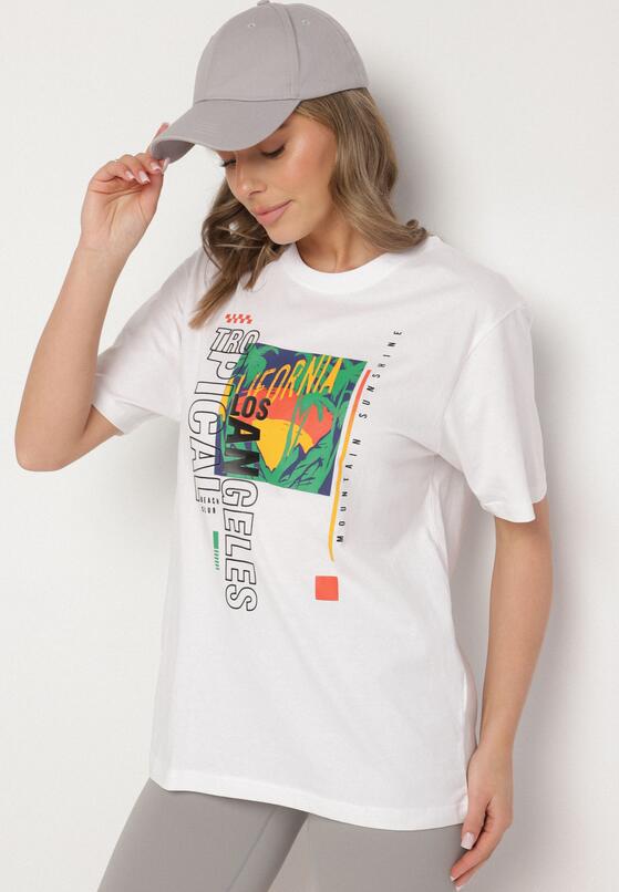 Biała Koszulka T-shirt z Bawełny z Ozdobnym Nadrukiem Savenelle 4