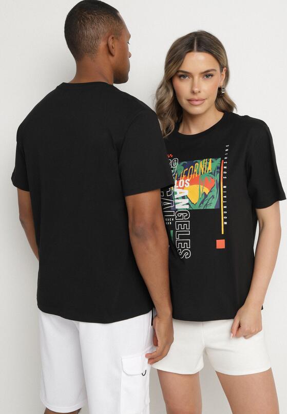 Czarna Koszulka T-shirt z Bawełny z Ozdobnym Nadrukiem Savenelle 3