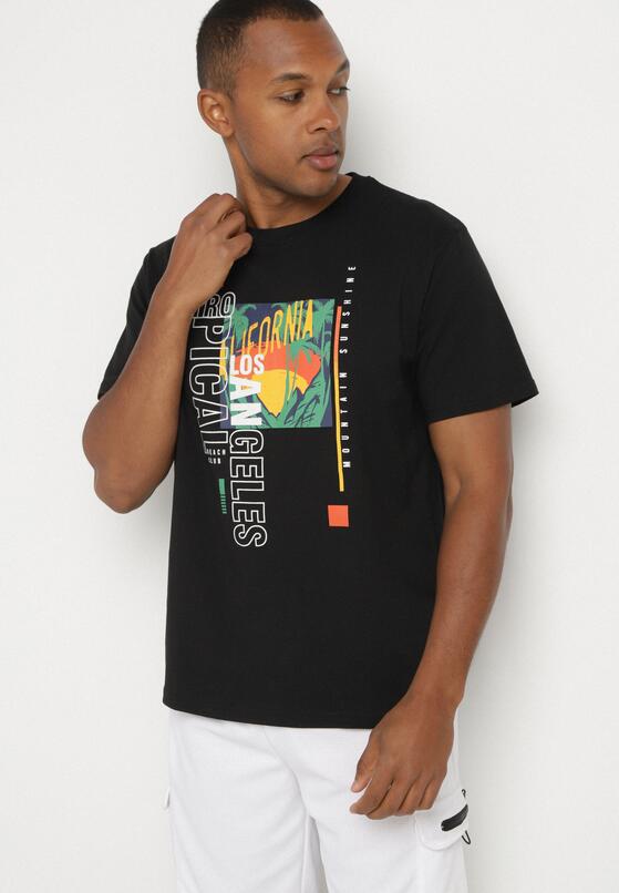Czarna Koszulka T-shirt z Bawełny z Ozdobnym Nadrukiem Savenelle 4
