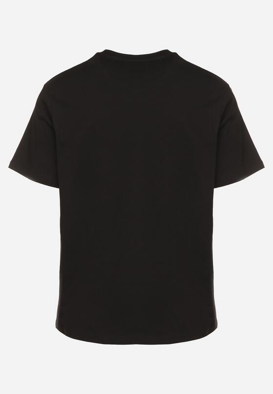 Czarna Koszulka T-shirt z Bawełny z Ozdobnym Nadrukiem Savenelle 7