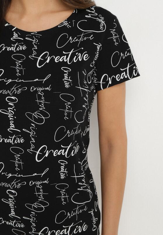 Czarny T-shirt z Bawełny Zdobiony Nadrukiem z Napisami Mirindela 5