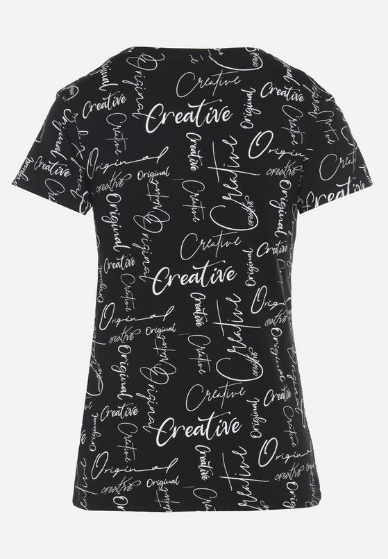 Czarny T-shirt z Bawełny Zdobiony Nadrukiem z Napisami Mirindela 7