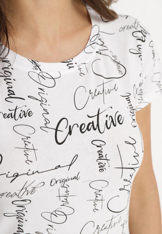 Biały T-shirt z Bawełny Zdobiony Nadrukiem z Napisami Mirindela 5