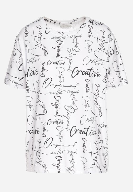 Biały T-shirt Oversize z Bawełny Zdobiony Nadrukiem Sinelra 6