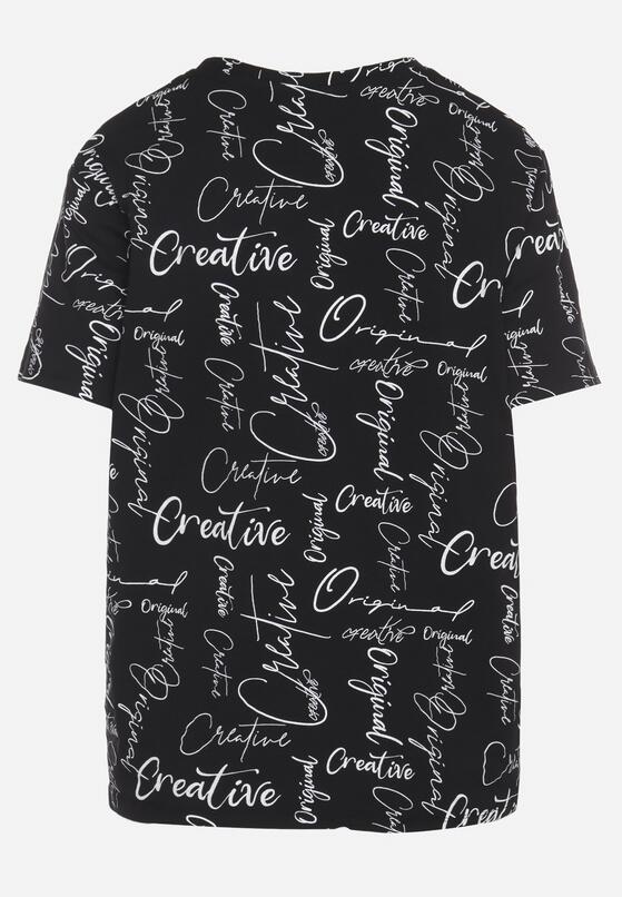 Czarny T-shirt Oversize z Bawełny Zdobiony Nadrukiem Sinelra 7