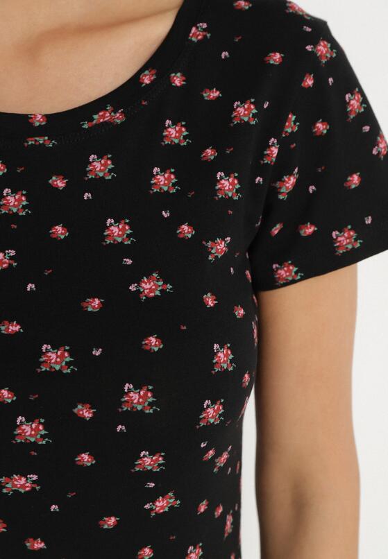Czarny Bawełniany T-shirt w Kwiatowy Wzór Savele 5