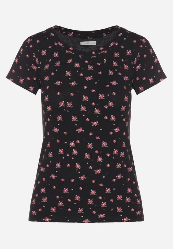 Czarny Bawełniany T-shirt w Kwiatowy Wzór Savele 6