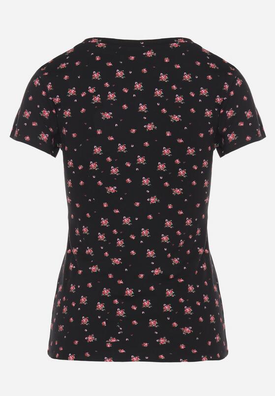Czarny Bawełniany T-shirt w Kwiatowy Wzór Savele 7