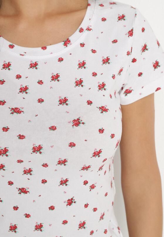 Biały Bawełniany T-shirt w Kwiatowy Wzór Savele 5