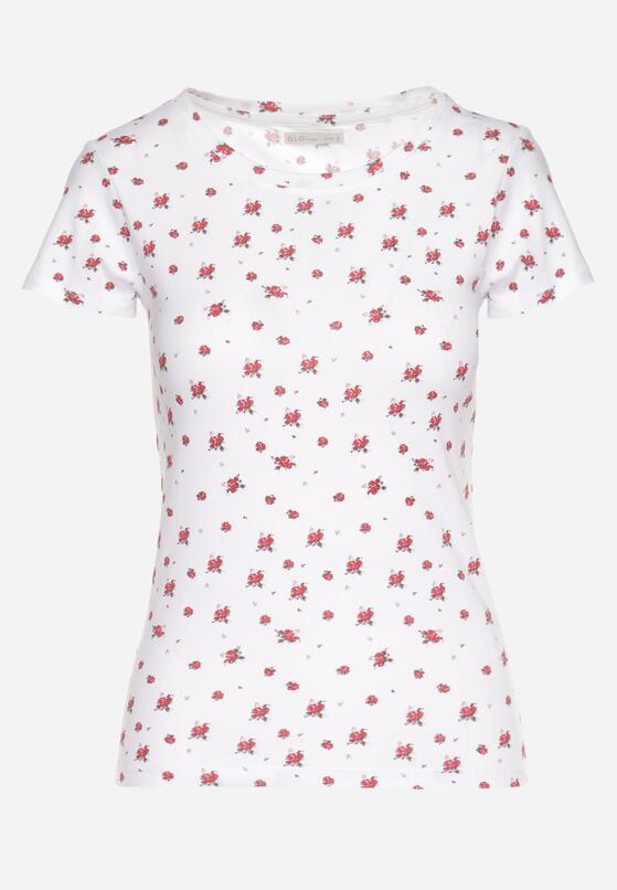Biały Bawełniany T-shirt w Kwiatowy Wzór Savele 6