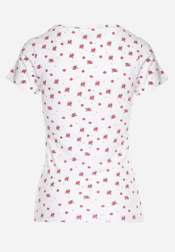 Biały Bawełniany T-shirt w Kwiatowy Wzór Savele 7