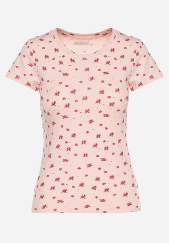 Różowy Bawełniany T-shirt w Kwiatowy Wzór Savele 6