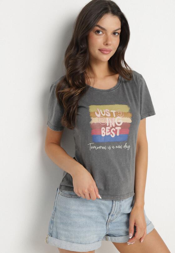 Ciemnoszary Bawełniany T-shirt Ozdobiony Nadrukiem Alonera 1