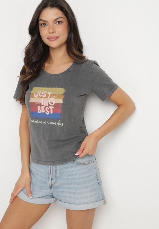 Ciemnoszary Bawełniany T-shirt Ozdobiony Nadrukiem Alonera 2