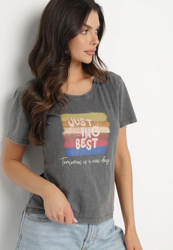 Ciemnoszary Bawełniany T-shirt Ozdobiony Nadrukiem Alonera 4