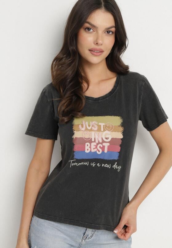 Czarny Bawełniany T-shirt Ozdobiony Nadrukiem Alonera 1