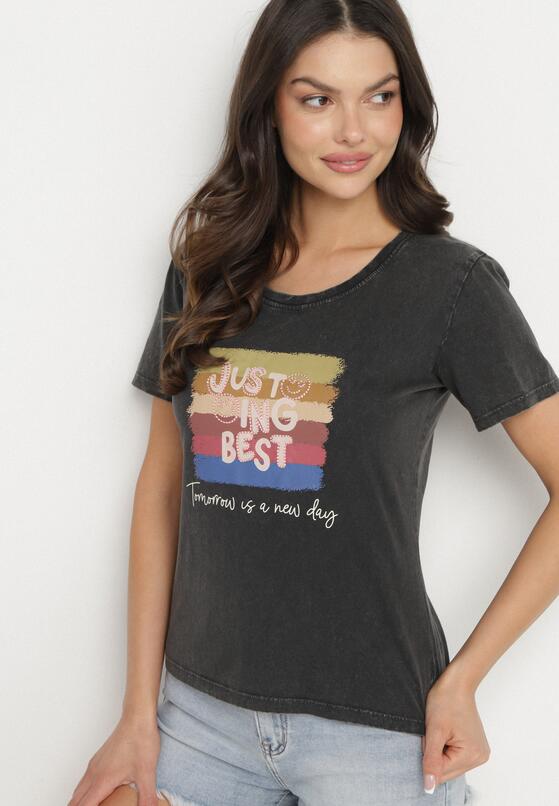 Czarny Bawełniany T-shirt Ozdobiony Nadrukiem Alonera 2