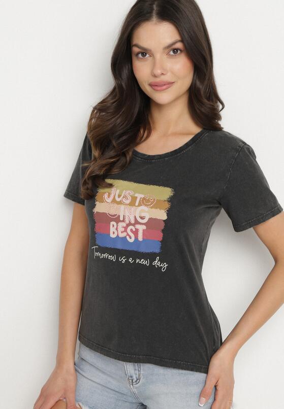 Czarny Bawełniany T-shirt Ozdobiony Nadrukiem Alonera 4