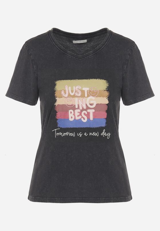 Czarny Bawełniany T-shirt Ozdobiony Nadrukiem Alonera 6
