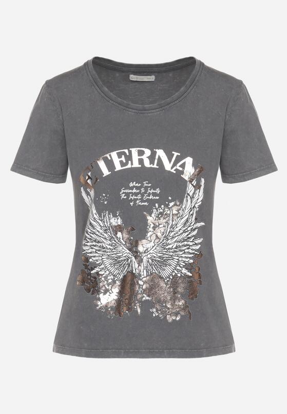Ciemnoszary T-shirt z Bawełny z Nadrukiem Erenova 6