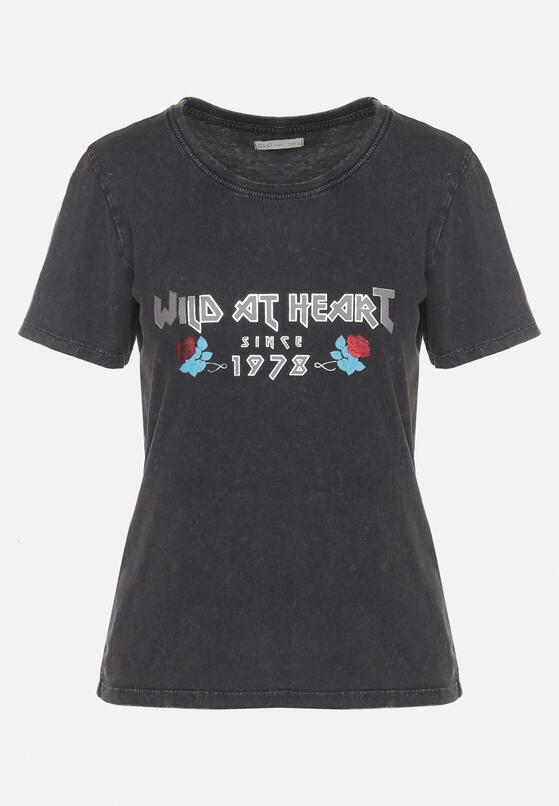 Czarny Bawełniany T-shirt z Metalicznym Nadrukiem Savariae 6
