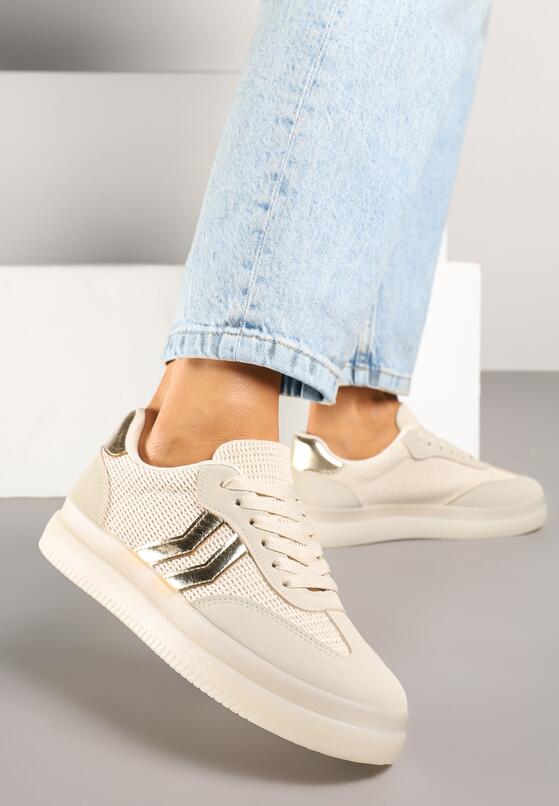 Beżowe Sneakersy z Geometrycznym Wzorem Sadeane 1