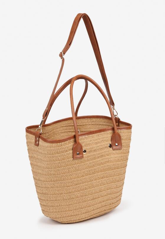 Ciemnobeżowa Torebka Typu Shopper z Napisem i Cekinami Galienna 2