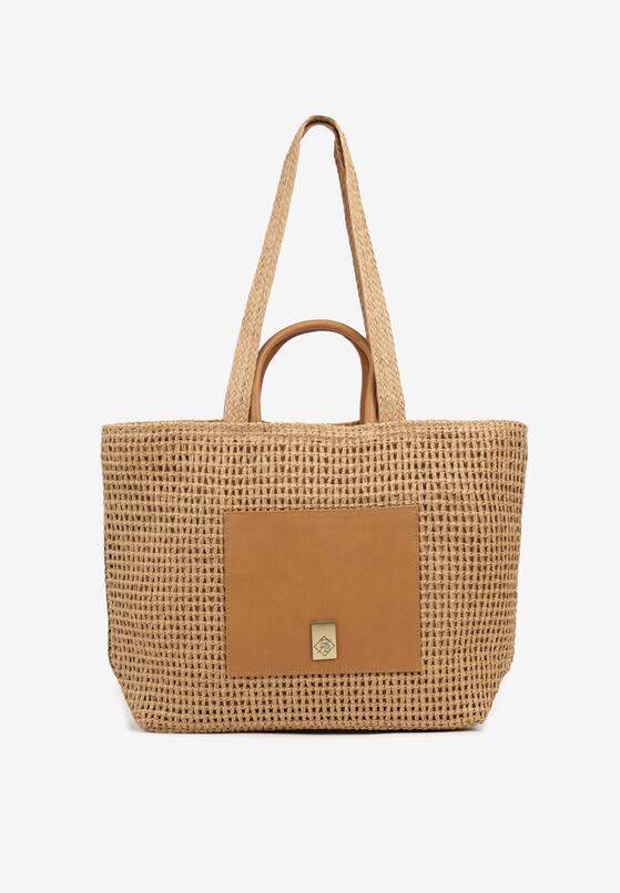 Ciemnobeżowa Pleciona Torebka Shopper z Metaliczną Ozdobą Feleriona 1