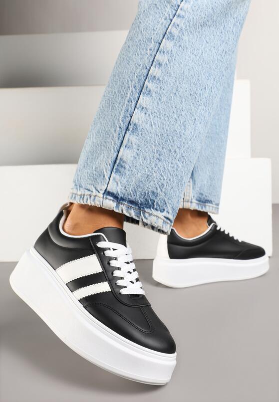 Czarne Sneakersy w Stylu Klasycznych Tenisówek na Grubej Podeszwie Rediree 1