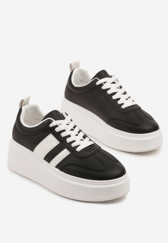 Czarne Sneakersy w Stylu Klasycznych Tenisówek na Grubej Podeszwie Rediree 5