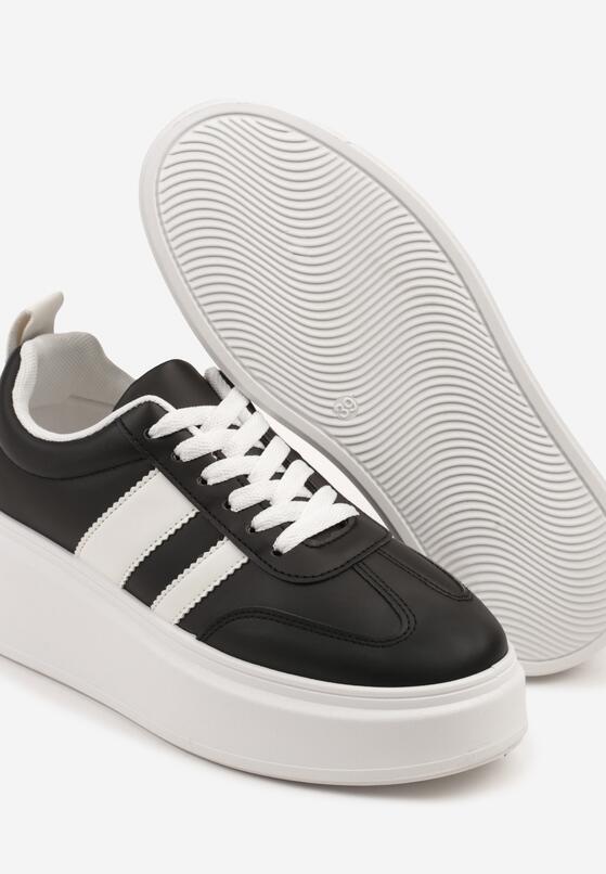 Czarne Sneakersy w Stylu Klasycznych Tenisówek na Grubej Podeszwie Rediree 6