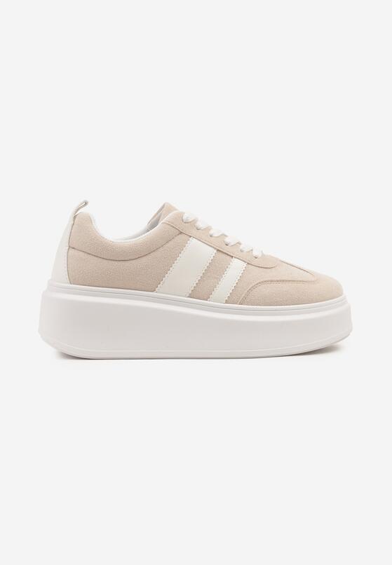 Beżowe Sneakersy w Stylu Klasycznych Tenisówek na Grubej Podeszwie Rediree 4