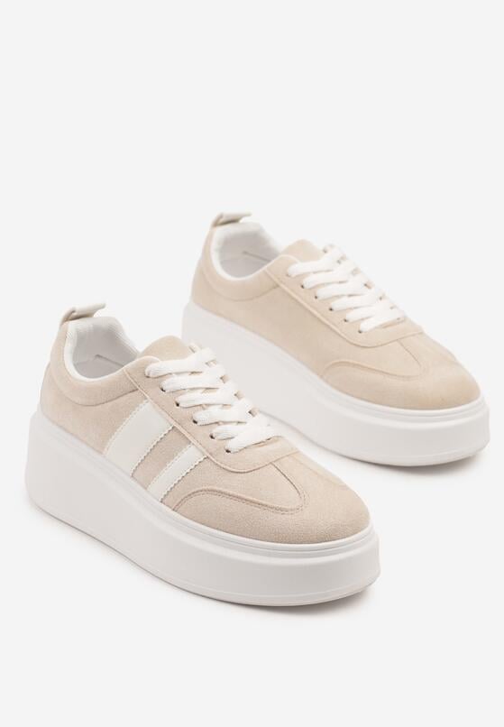 Beżowe Sneakersy w Stylu Klasycznych Tenisówek na Grubej Podeszwie Rediree 5