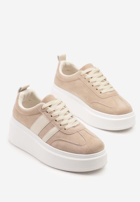 Ciemnobeżowe Sneakersy w Stylu Klasycznych Tenisówek na Grubej Podeszwie Rediree 5