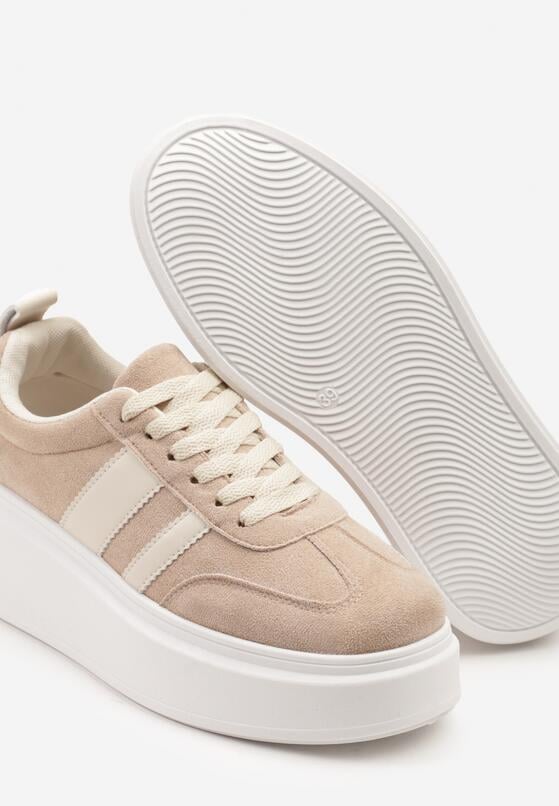 Ciemnobeżowe Sneakersy w Stylu Klasycznych Tenisówek na Grubej Podeszwie Rediree 6