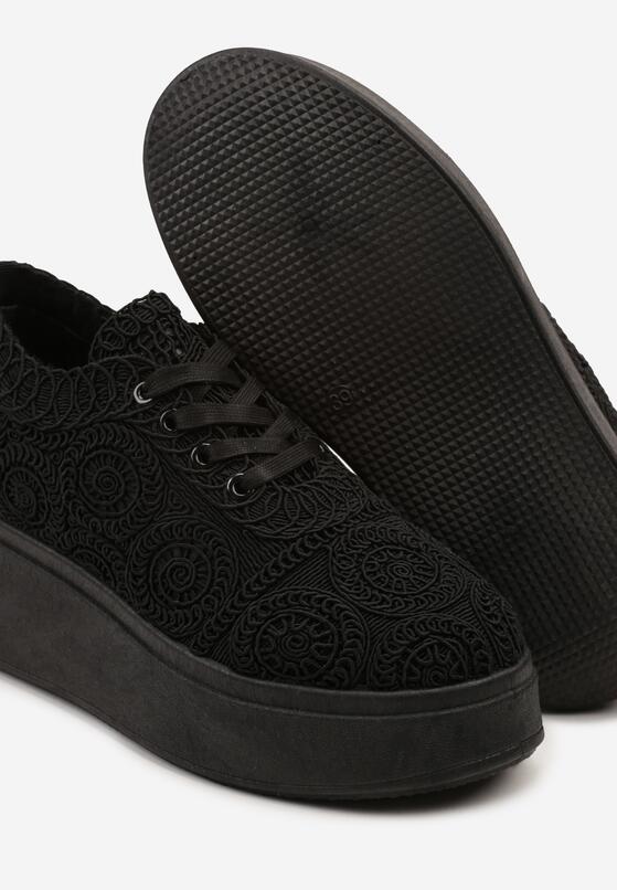 Czarne Sneakersy w Stylu Tenisówek na Platformie z Szydełkową Cholewką Filusenia 6