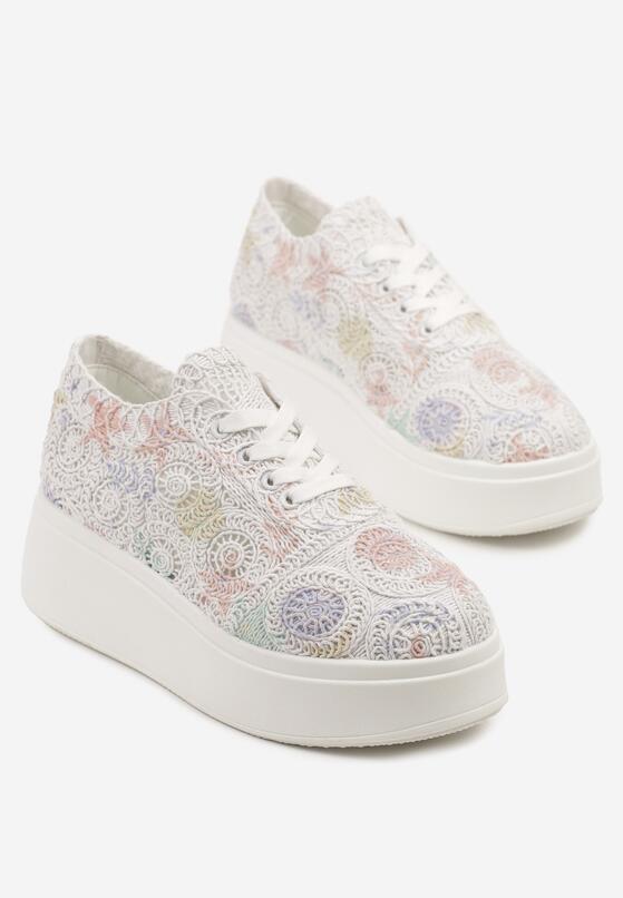 Biało-Różowe Sneakersy w Stylu Tenisówek na Platformie z Szydełkową Cholewką Filusenia 5