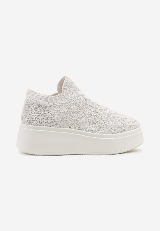 Białe Sneakersy w Stylu Tenisówek na Platformie z Szydełkową Cholewką Filusenia 4